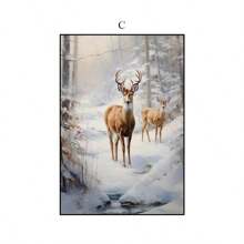 1 pièce Peinture murale décorative moderne, affiche de paysage de Noël d'hiver, décor de ferme, cerf, pomme de pin, bonhomme de neige, paysage naturel, peinture sur canevas HD sans cadre pour décoration murale de salon