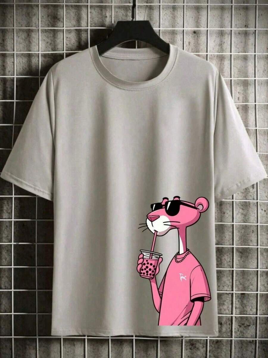 Men's T-Shirt With Pink Panther Print - Xám - Xem 1