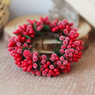 Fake Cranberry Christmas Wreath Candle Holder, Mini Candle Wreath Ring For Wedding Party Christmas Decor