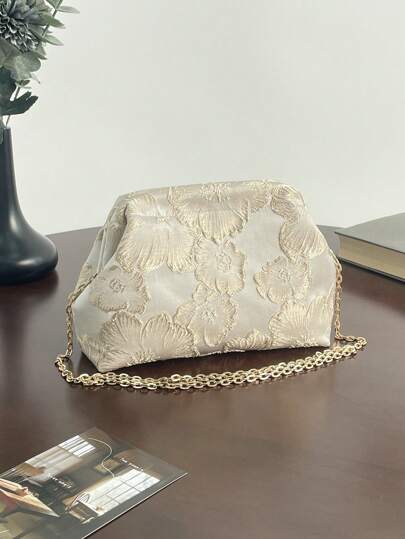 lulu kewen 1 Pc Casual Fashionable Glamorous Flower Pattern Women's Clutch Bag Evening Bag, Clutch Bag, Kiss Lock Bag, Shoulder Bags, Crossbody Bag With Detachable Chain Shoulder Strap, Gold Wallet , Very Suitable For Teenagers, Ladies, Girls, Students, White-Collar Workers, Suitable For Mobile Phones, Keys, Wallets, Lipsticks, Cosmetics, Powder, Brushes,