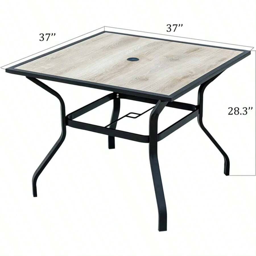 Outdoor Patio Dining Table Square Metal Table With Umbrella Hole And