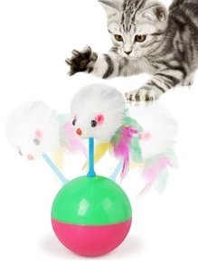 宠物不倒翁老鼠玩具猫玩具毛绒老鼠不倒翁猫玩具，羽毛棒宠物玩具，可互动玩耍（颜色和款式随机） - 彩色 - 查看 13