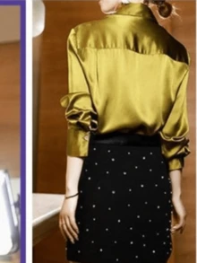 1件女士优雅纯色长袖衬衫，适合通勤、秋季穿着，长袖上衣休闲春季款 - 黃色 - 查看 3