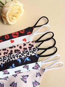 7-Piece Ladies' Low-Waisted G-String Panties With Thin Print Pattern Butterfly Love Women's Panties With Animal And Leopard Print Sexy Women's Underwear Seamless, Soft, Comfortable And Breathable