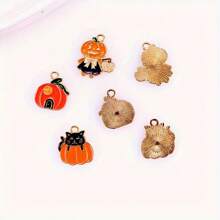 10pcs Halloween Pumpkin And Black Cat Design Alloy Pendants, Jewelry Making Kit, Suitable For Keychains, Necklaces, Bracelets, Necklaces, Earring Pendants, Ideal Party Gift - Pendants - View 7