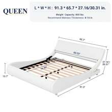 Allewie Upholstered Full/Queen/King Size Platform Bed Frame Modern Low Profile Sleigh Bed With Faux Leather Adjustable Headboard, Wood Slat Support, Easy Assembly, No Box Spring Needed, Black/White/Black And White * Bed Frame Queen Queen Bed Frame Bed Frame Full Full Size Bed Frame King Size Bed Frame Twin Bed Frame Room Decor Home Decor Christmas Decor Bedroom Decor Valentine Day Decor Storage Living Room Decor Furniture House Decor - 白色 - 查看 10