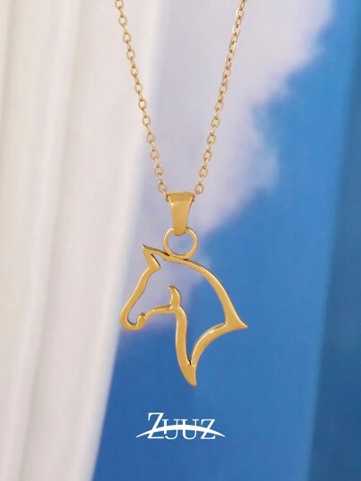 1件不锈钢马形吊坠项链，送给骑马爱好者的礼物，可爱轮廓吊坠项链，女士饰品，送给女孩闺蜜的礼物