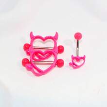 3pcs Navel Ring & Nipple Piercing Set, Demoness Heart Shaped Design, Vacuum Coating & Gold Plating, Enjoy Your Body Piercing. Best Gift For Birthday, Christmas, Anniversary, Valentine's Day, Wedding, Occupation, Formal Dance, Halloween Party, Etc. Valentines,Mom,Mother,Mother's Day,Gift - 3 Pieces Of Heart Devil - View 2