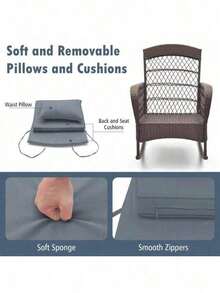 3 PCS Rocking Bistro Rattan Conversation Dining Sofa Set W/ 2-Tiers Coffee Table - 1 - View 7