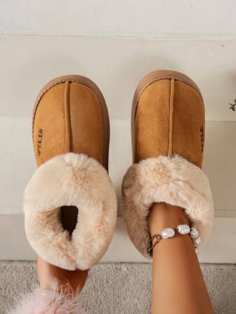 Winter Simple & Fashionable Indoor Comfortable Anti-Slip Thermal Lined Warm Soft Bottom Fluffy Slip-On Slippers Boots