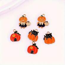 10pcs Halloween Pumpkin And Black Cat Design Alloy Pendants, Jewelry Making Kit, Suitable For Keychains, Necklaces, Bracelets, Necklaces, Earring Pendants, Ideal Party Gift - Pendants - View 8