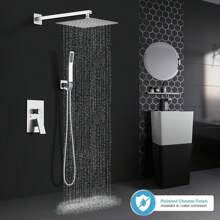 Shower Faucet Set Shower System Featuring An 8-Inch/10-Inch/12-Inch Rain Showerhead And Handheld Showerhead. Complete Shower Combination Set With Concealed Valve And Decorative Trim Kit. - Chrome - View 4