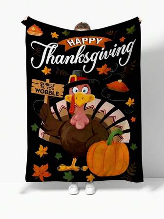 1 件卡通火鸡图案法兰绒毯子，柔软蓬松，适合家居装饰、野餐、旅行，是感恩节送给家人和朋友的理想礼物