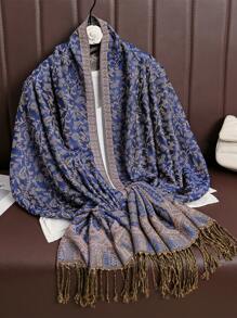 1pc Vintage Paisley Jacquard Pashmina Hijab For Women, Autumn/Winter Casual Windproof Scarf Shawl For Daily Wear Abaya Accessory