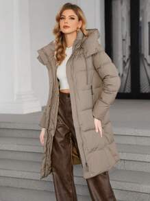 女士连帽抽绳口袋拉链长袖冬季夹克