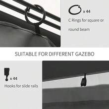 Outsunny 10' X 12' Universal Gazebo Sidewall Set With Panels, Hooks And C-Rings Included For Pergolas And Cabanas, Gray - Dark Gray+Polyester as Pic - View 6