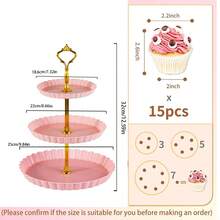 Christmas European Set Of 3 Pieces 3 Tier Dessert Stand Fruit Plate Cupcake Plastic White Cup Cakes Desserts Fruits Candy Buffet Serving Tray (Green Round 3pcs) - Pink - View 2