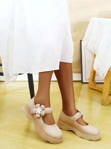 黑色复古法式厚底玛丽珍女鞋，纯色真皮厚底鞋，时尚学院风系带乐福鞋，舒适轻便，鞋码略小，春秋新款，圆头，英伦风，厚底，链条装饰，一脚蹬鞋