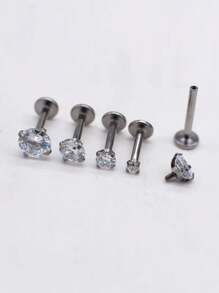 6PCS Stainless Steel Nose Stud Cartilage Piercing Jewelry Helix Tragus Lip Flat Back Tiny Earrings For Women 16G - Silver - View 4