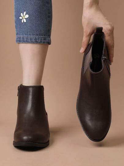 Botas Chelsea NCCB Femininas Moda Ankle Booties Clássico Salto Baixo Sapatos com Zíper Lateral para Mulheres