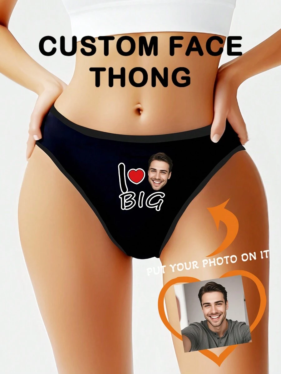 1 chiếc quần lót lọt khe nam/chồng ngày lễ tình nhân/kỷ niệm in hình trái tim theo yêu cầu chữ tiếng Anh gợi cảm hài hước cho phụ nữ, cạp trễ co giãn giúp nâng mông, niềm đam mê ngày lễ - màu đen - Xem 1