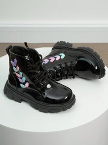 1pair New Colorful Woven Striped Clover Fashionable  Boots - Black - View 3