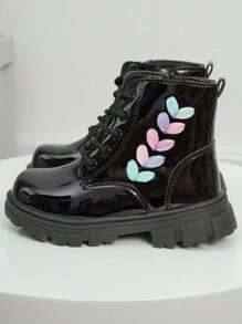 1pair New Colorful Woven Striped Clover Fashionable  Boots - Black - View 5