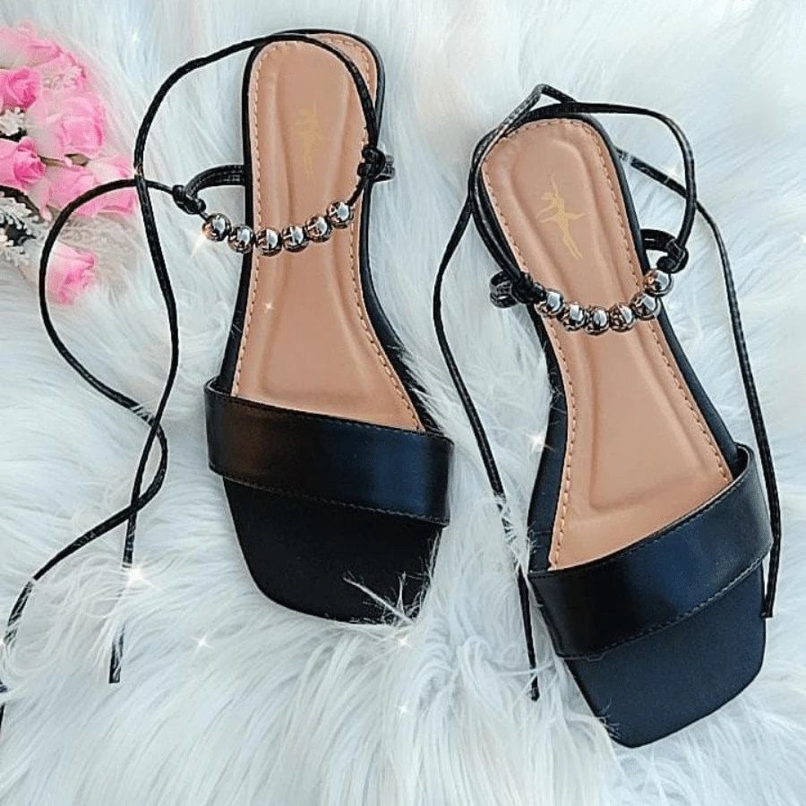 DiBellyShoes Square Lace-Up Flats - màu đen - Xem 1