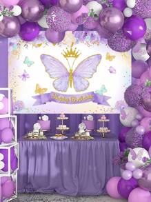 1 件紫色蝴蝶生日横幅，带有“生日快乐”，生日背景布完美装饰生日派对，生日家庭节日派对房间墙壁装饰，家居装饰，户外派对围栏装饰，生日礼物部分回礼，蝴蝶装饰，女士生日装饰 - 彩色 - 查看 2