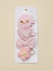 4pcs/Set Baby Girls' European And American Style Fabric Flower & Bow Hair Clips, Non-Damaging (No Paper Card) - Multicolor - View 9