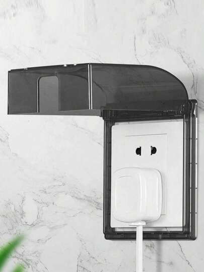 1pc Switch Socket Waterproof Cover, Splash-Proof Wall Switch & Socket Protective Cover, 86 Type Transparent Socket Protection Cover, Kitchen Balcony Socket Waterproof Protection Box For Bathroom, Toilet, Outdoor(Black/Transparent),Bag,Organizer,Storage