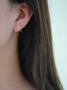 1 Pair Of Versatile And Simple S925 Sterling Silver Engraved Small Square Earrings For Women's Daily Wear - Gold - View 9