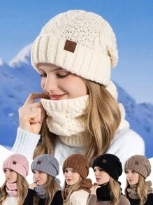 Women's 2 Pieces Beanie Hat And Scarf Set, Warm Lined Thick Knit Earflap Cap For Winter, Suitable For Daily Use Valentines Gift - Multicolor - View 13