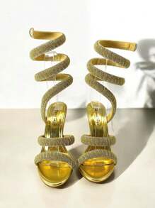 Giày cao gót mũi nhọn RevReaL dành cho nữ có quai, giày dự tiệc, giày cao gót thời trang cho buổi tối - Vàng - Xem 6