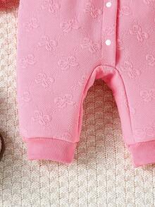 女婴连帽长袖蝴蝶结装饰前开襟连体衣 - 彩色 - 查看 8