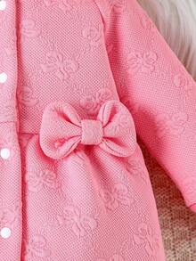 女婴连帽长袖蝴蝶结装饰前开襟连体衣 - 彩色 - 查看 7