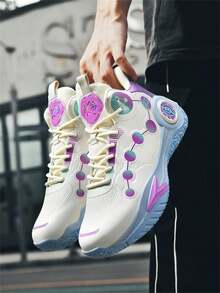 1 双皮革防水篮球鞋，米色，多层防滑耐磨 TPR 外底，减震，有弹性，青少年专业运动鞋 - 米色 - 查看 3