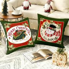 4 件圣诞枕套，天鹅绒枕套，单面印花，绿色背景带有圣诞老人和雪人元素，装饰性圣诞节假日设计，适用于客厅沙发卧室（不含枕芯） - 彩色 - 查看 4