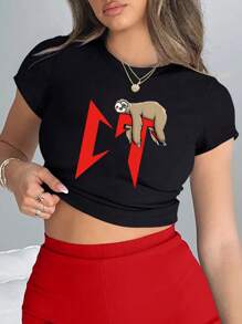 Emotional Cartoon Pattern Print Casual Women's T-Shirt, Spring And Summer Fashion  Pattern Women's T-Shirt Summer Tops, Shirts, Women's Summer Clothing, Summer Clothes, Graphic Sweatshirts For Women, Top Women, White Top