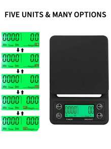 1 pieza Balanza electrónica de cocina multifunción de alta precisión color negro con temporizador, balanza de cocina de alta precisión, balanza de café manual italiana, balanza inteligente para café molido y de goteo, balanza para espresso de 3kg/0,1g con función de pelado