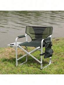 1-Piece Padded Folding Outdoor Chair With Side Table And Storage Pockets,Lightweight Oversized Directors Chair For Indoor, Outdoor Camping, Picnics And Fishing,Black/Grey - Xanh lá cây + Nhôm-3 - Xem 1