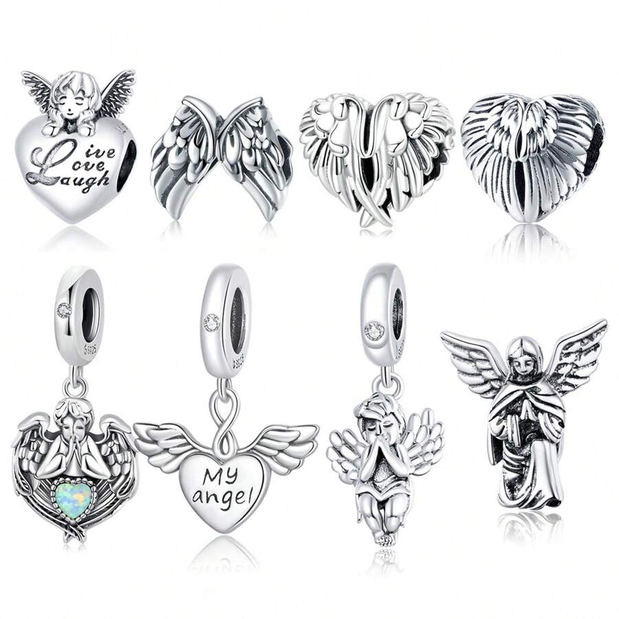 bamoer 1 PC 925 Sterling Silver Angel God Charms Wings Beads Heart Cupid Belief Pendant Fit Women Bracelet Necklace DIY Fine Jewelry - Silver - View 1