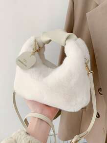 Bolso de mano minimalista de metal y peluche, casual para uso diario - Blanco - Ver 2