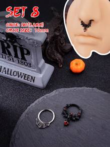 Morlyda 2 piezas/set Gótico 16G Cadena de anillo de nariz de esqueleto Anillo de septum de joyería Murciélago, Anillo de septum de piedra lunar Joyería de piercing de acero inoxidable Anillo de labio rojo negro en forma de corazón Anillo de septum Clicker y Anillo de nariz de herradura a cuadros blanco y negro Barra de bisagra Aro de septum Helix, Rook, Trago, Daith, Piercing de cartílago Anillos de septum de nariz Joyería de piercing Cadena colgante Anillos de nariz para hombres y mujeres Regalos 10mm Fiesta Fecha Navidad Halloween Joyería Uso diario - Multicolor - Ver 5