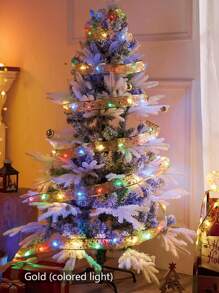 1m/3m/5m/10m LED Christmas Decoration String Lights, Copper Wire Fairy Light With Satin Ribbon, Christmas Tree Bow Garland - Gold (colored light) - View 4