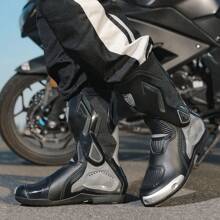 Professional Racing Motorcycle Boots, Fashionable High-Top Boots For Men, Made Of Microfiber Leather With Excellent Grip And Ankle Support, Suitable For Off-Road Enthusiasts, Motorcycle Racing Shoes For Men, Motorcycle Competition And Racing Track Boots, Track Racing Protective Shoes, Traffic Police Riding Boots, Racing Boots, Black Competition Boots, White High-Top Boots, Black High-Top Boots - Black - View 9