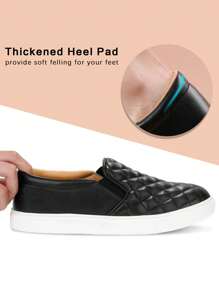Women Slip On Sneakers Casual Walking Shoes, Quilted PU Leather Low Top Shoes With Cushioned Insole, Everyday MinimalistMuse Style - 黑色 - 查看 5