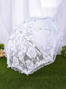 1 Peça Guarda-chuva Parasol Manual Feito à Mão, Noiva de Casamento, Renda, Flor Branca Rosa, Bordado Floral, Decoração Romântica Vintage, Adereços de Palco