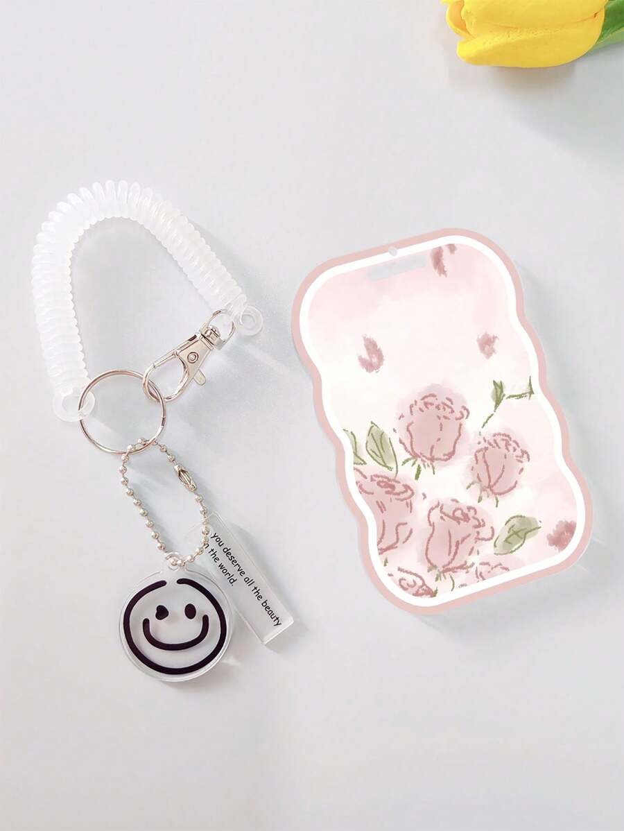 1PC Animal Flower Transparent Wave Card Holder With Retractable Spring