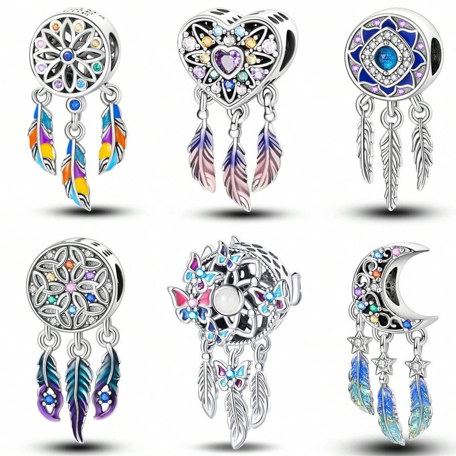 1 件银色梦幻彩色锆石波西米亚风格心形月亮蝴蝶捕梦网捕梦网幸运守护珠饰适合原创手链项链吊坠钥匙扣珠子适用于 DIY 珠宝制作女士珠宝生日礼物送给女孩 - 銀色 - 查看 1